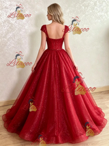 Red Sequins Straps Prom Dress