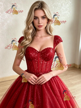 Red Sequins Straps Prom Dress