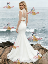 White Mermaid Two Piece Long Sleeve Wedding Dress