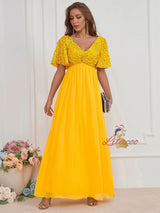 V-neck Sequined Chiffon Dress