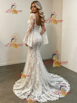 White Mermaid Lace Long Sleeve Wedding Dress