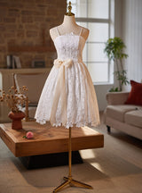 White Lace Straps Wedding Dress