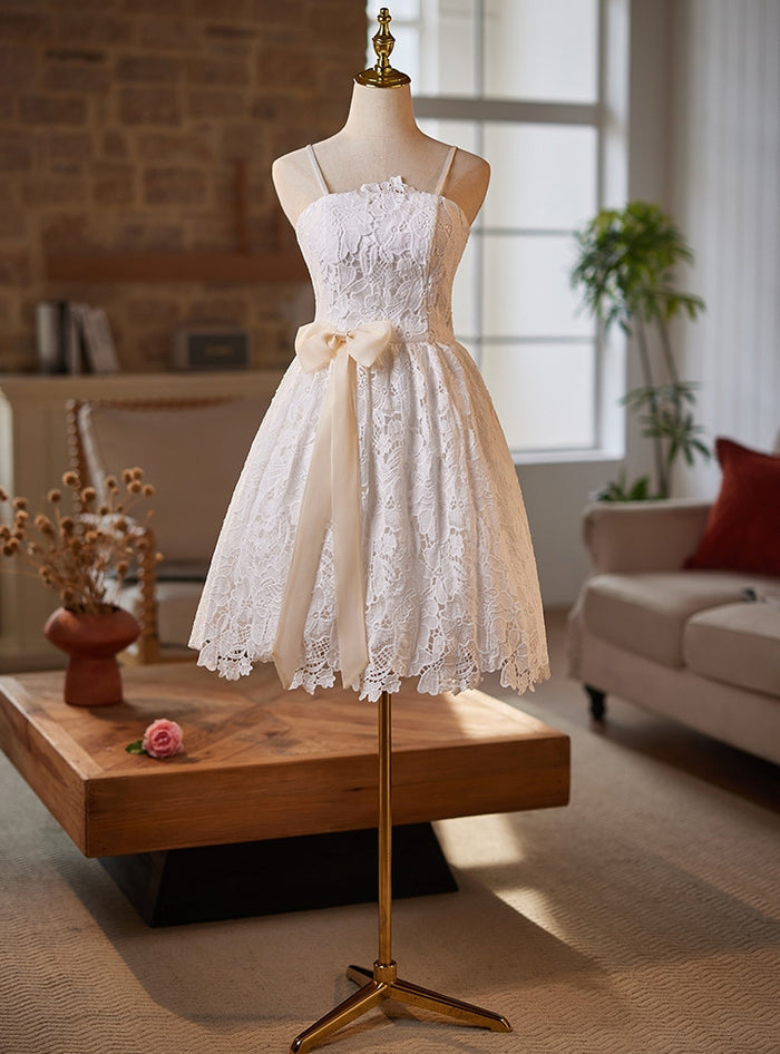 White Lace Straps Wedding Dress