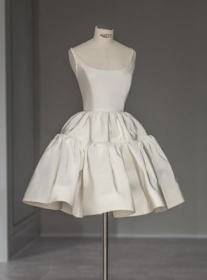 White Satin Spaghetti Straps Short Wedding Dress