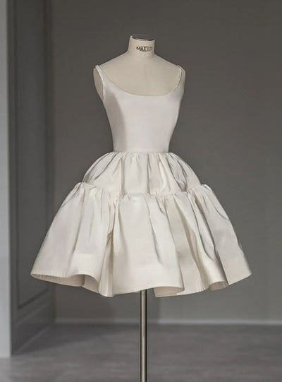 White Satin Spaghetti Straps Short Wedding Dress