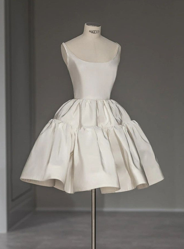 White Satin Spaghetti Straps Short Wedding Dress