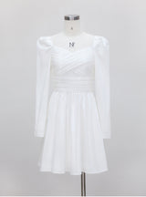 White Long-sleeved Mid-length Dress