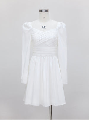 White Long-sleeved Mid-length Dress