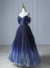 Blue Gradient Tulle Sequins Straps Beading Prom Dress