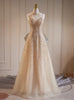 Champagne Sequins Halter Bow Prom Dress