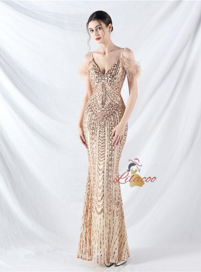 Mermaid Sequins Spaghetti Straps Prom Dress