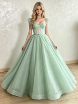 Green Straps Sequins Prom Dress