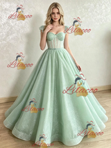 Green Straps Sequins Prom Dress