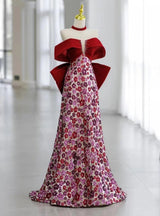 Burgundy Sequins Bow Prom Dress