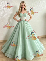 Green Straps Sequins Prom Dress