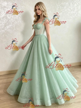 Green Straps Sequins Prom Dress
