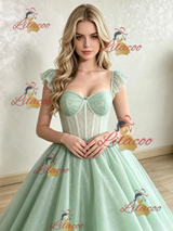 Green Straps Sequins Prom Dress