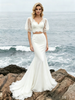 White Mermaid Two Piece Puff Sleeve Wedding Dress
