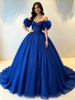 Blue Tulle Off the Shoulder Quinceanera Dress