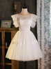 White Tulle Lace Scoop Neck Homecoming Dress