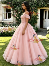 Pink Tulle Straps 3D Flower Quinceanera Dress