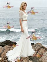 White Mermaid Two Piece Puff Sleeve Wedding Dress