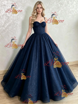 Navy Blue Spaghetti Straps Sequins Prom Dress