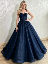 Navy Blue Spaghetti Straps Sequins Prom Dress