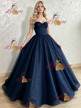 Navy Blue Spaghetti Straps Sequins Prom Dress