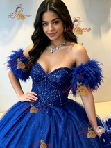 Blue Tulle Off the Shoulder Quinceanera Dress