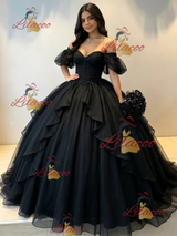 Black Off the Shoulder Tulle Quinceanera Dress