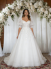 White Tulle Appliques Puff Sleeve Wedding Dress