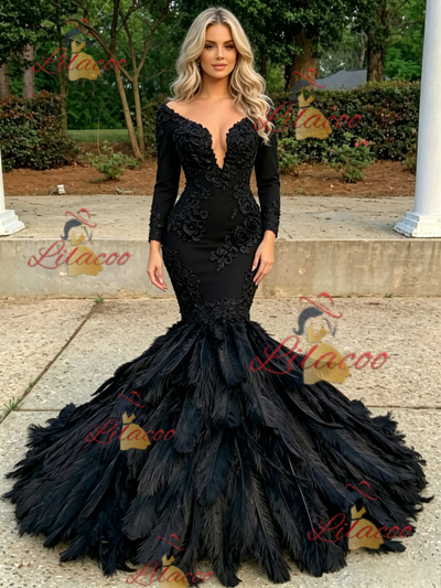 Black Mermaid Long Sleeve Prom Dress
