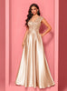 Champagne Satin V-neck Prom Dress