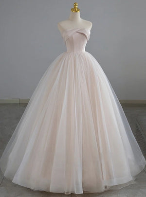 Pink Tulle Strapless Beading Prom Dress