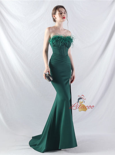 Mermaid Strapless Split Pleats Prom Dress