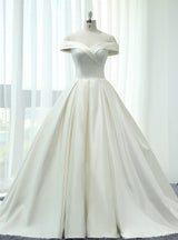 White Satin Off The Shoulder Wedding Dress