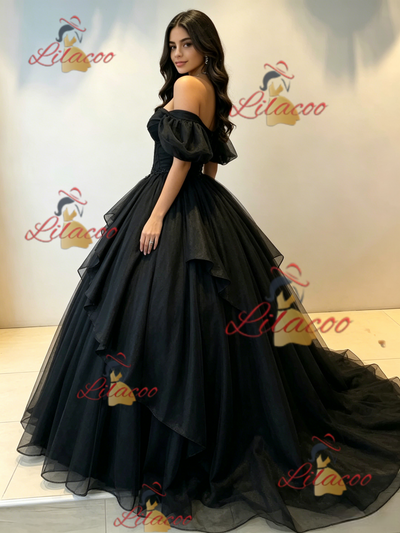 Black Off the Shoulder Tulle Quinceanera Dress