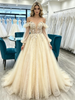 Champagne Tulle Long Sleeve Appliques Prom Dress