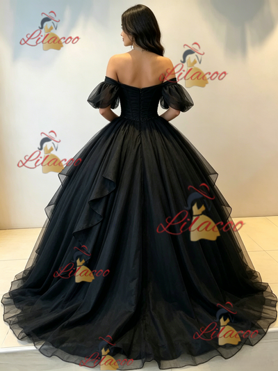 Black Off the Shoulder Tulle Quinceanera Dress