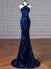 Simple Navy Blue Mermaid Satin Prom Dress