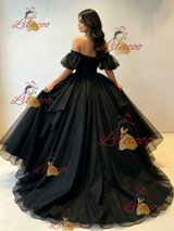 Black Off the Shoulder Tulle Quinceanera Dress