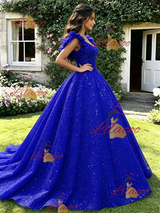 Blue Sequins Straps Quinceanera Dress