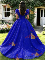 Blue Sequins Straps Quinceanera Dress