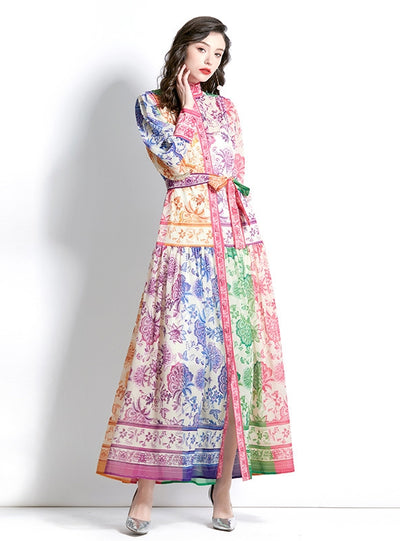 Lantern Sleeve Wavy Printed Dress