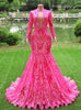 Fuchsia Mermaid Sequins Long Sleeve Prom Dress