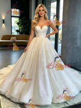 White Sequins Strapless Wedding Dress