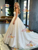 White Sequins Strapless Wedding Dress