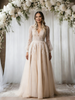Champagne Tulle Lace Long Sleeve Wedding Dress