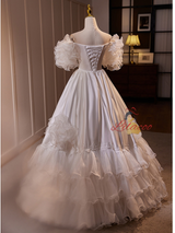 White Satin Off the Shoulder Appliques Wedding Dress